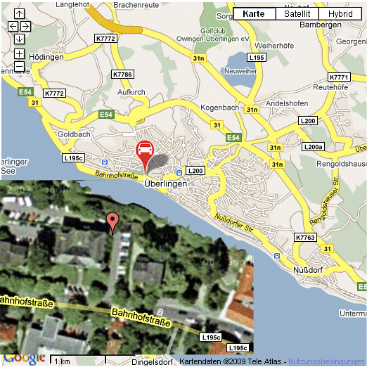 GoogleEarth-Stadtbild mit 8 mglichen Standorten